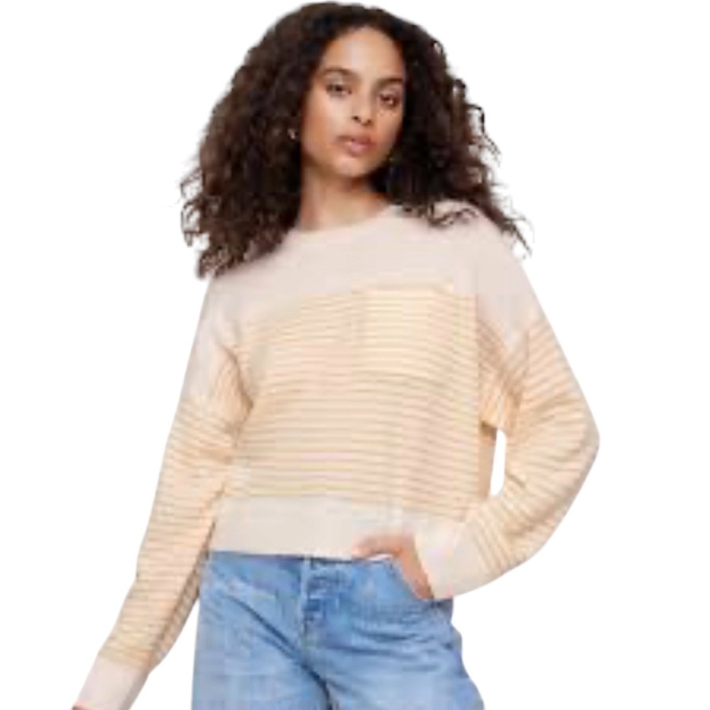 Banana Republic 100% Cashmere Striped Pocket Sweater Cream Yellow 443677-15 M